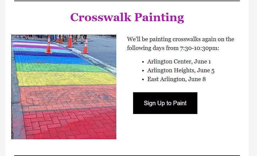 Arlington Rainbow Commission Organizes Crosswalk Painting For Pride Month