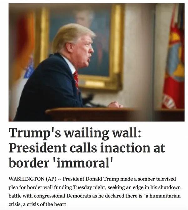 Massachusetts Newspaper Refers To ‘Trump’s Wailing Wall’ in Headline Reporting President’s Speech